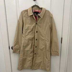 Lands' End Tan Coat with Colorful Plaid Lining